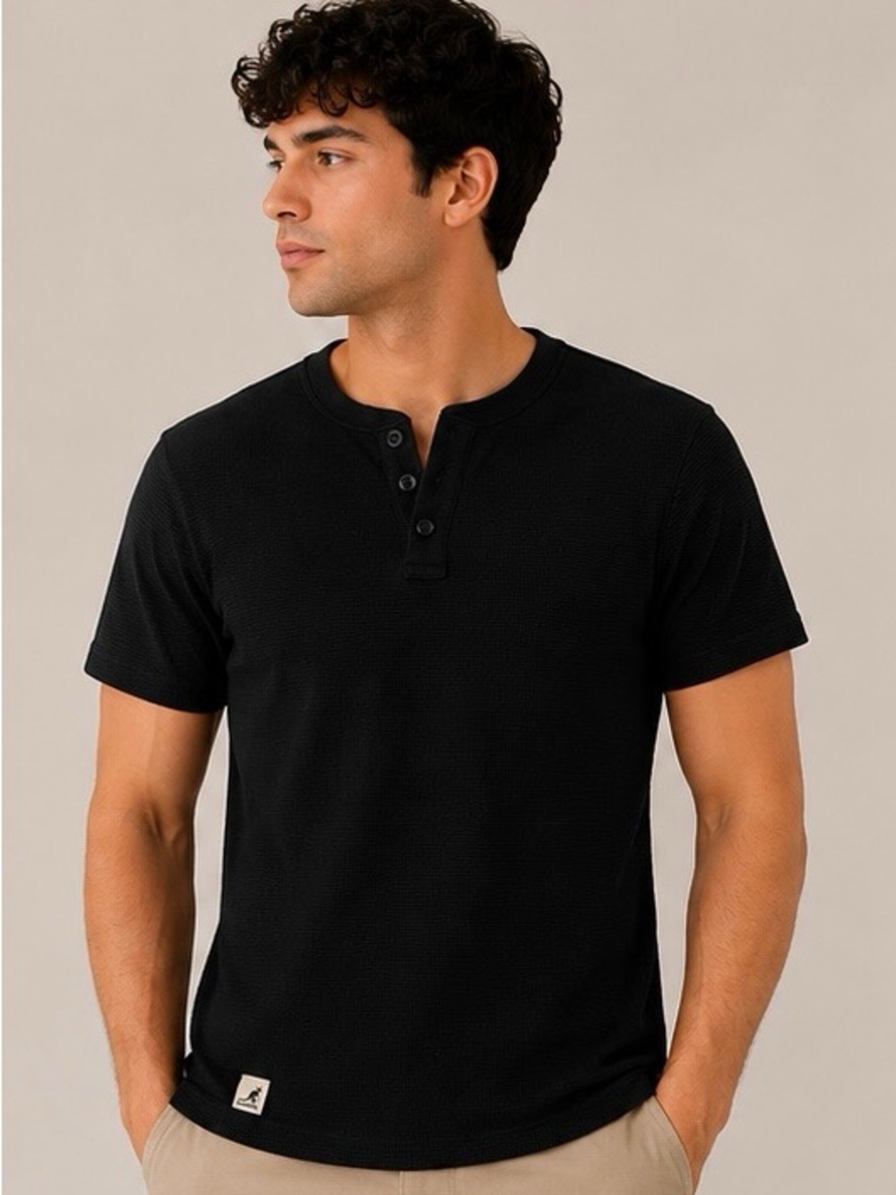 Kangol Black Short-Sleeve Henley Tee
